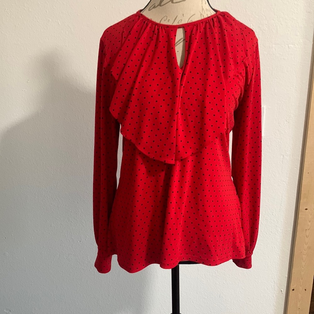 Elle Red Polka Dot Long Sleeve Shirt Size Large